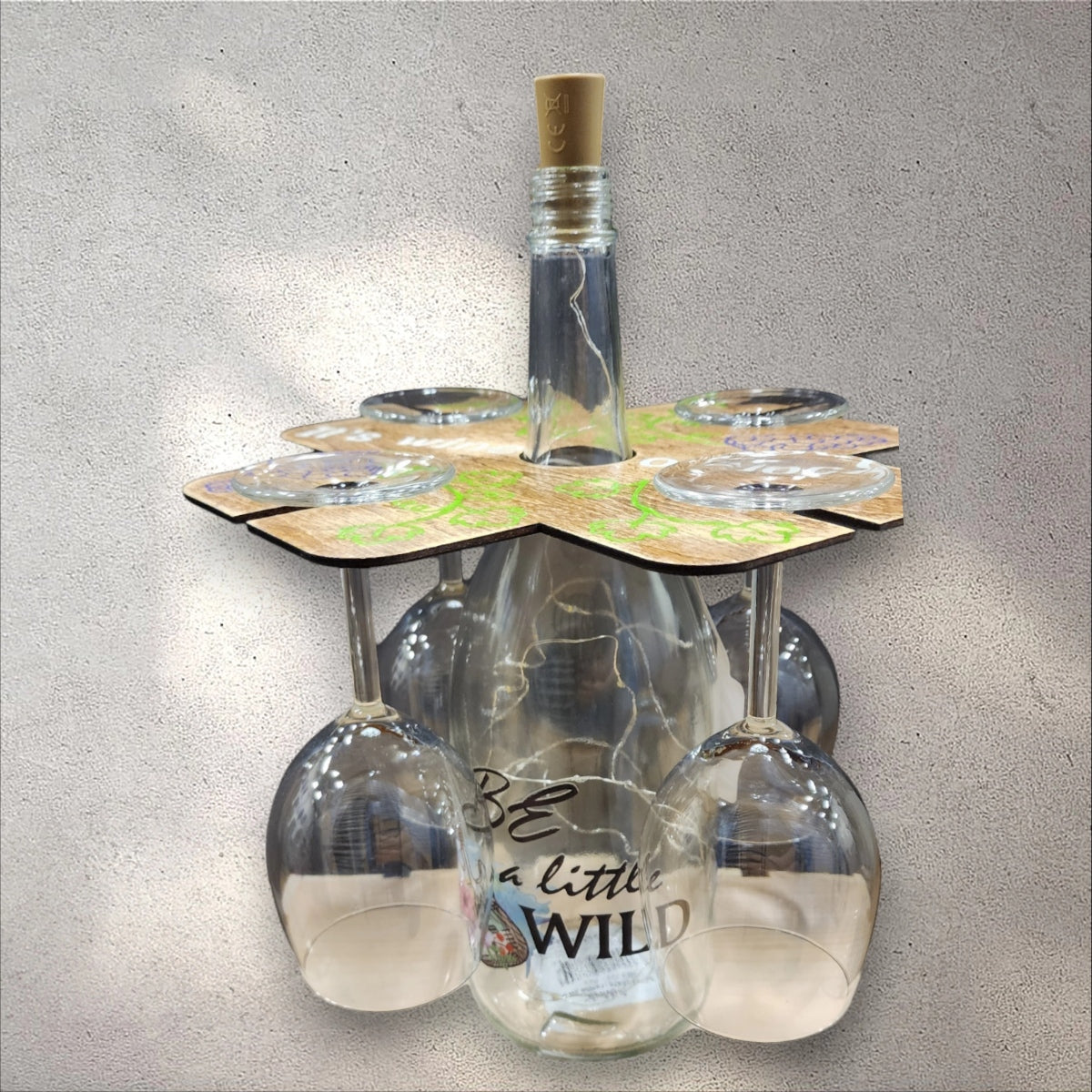 Wine Caddy with fairy light - four wine glasses included