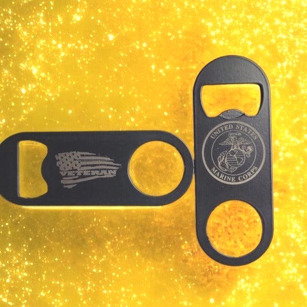 Bottle Opener Keychain-Marine Corps on front and Veteran on back