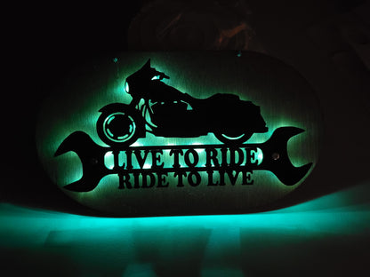 Motorcycle sign with green back light