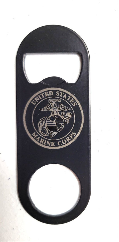 Bottle Opener Keychain-Marine Corps on front and Veteran on back